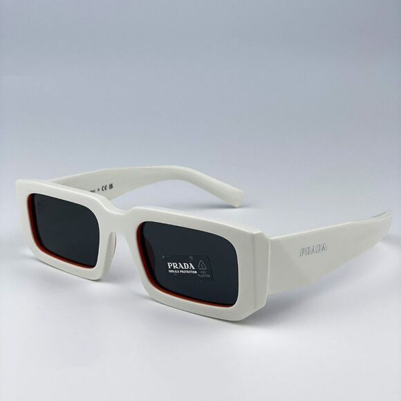 NEW Prada PR06YS 17M5S0 Talc Orange Dark Grey Rectangle Unisex Sunglasses - Picture 9 of 12